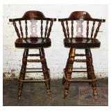 2 Heavy Pine Swivel Bar Stools.