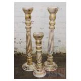 Set of 3 Turned Wood Candle Sticks.