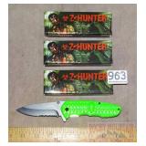 3 New Z-Hunter Folding Knife w/ Green Handles.