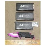 3 New M-Tech USA Pink/Black Folding Knives.