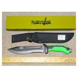 New Survivor Knife w/ Green Handle & Sheath.