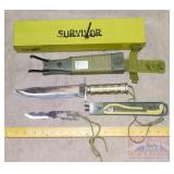 New Survivor 15' Silver Survival Knife w/ Sheath.