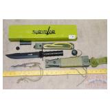 New Survivor 15' Black Survival Knife w/ Sheath.