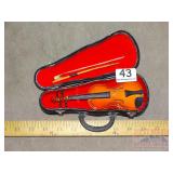 Miniature Violin w/ Bow in Case.  7".