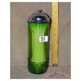 Vintage Style Green Glass Straw Jar. 11' High.