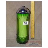 Vintage Style Green Glass Straw Jar. 11" High.