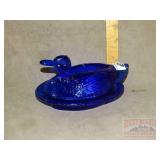 Cobalt Glass Duck on Nest.