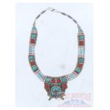 Chunky Turquoise - Coral - German Silver Choker