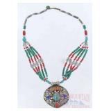 Native Am.Style German Silver Pendant & Necklace.