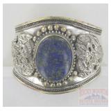 German Silver & Blue Lapis Cuff Bracelet.