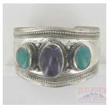 German Silver, Amethyst & Turquoise Cuff Bracelet.