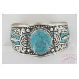 Beautiful German Silver & Turquoise Cuff Bracelet.