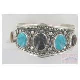 German Silver Multiple Gem Set Cuff Bracelet.