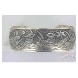 German Silver Bird & Floral Design Cuff Bracelet.