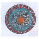 Round German Silver, Coral & Turquoise Belt Buckle