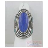 German Silver, Blue Lapis, Turquoise Dress Ring 8.