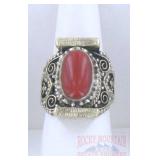 German Silver Coral Ring SZ 9.