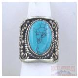 Turquoise Carved German Silver Ring SZ 7.5