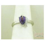 Sterling Silver, Amethyst & White Topaz Ring, 8.