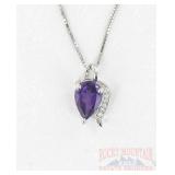 Sterling, Amethyst & White Topaz Pendant/Necklace.