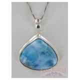 Large Genuine Larimar & Sterling Pendant.