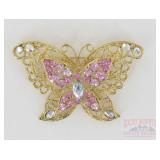 Vintage Style Pink Butterfly Brooch w/ Filigree.