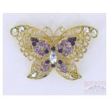 Vintage Style Purple Butterfly Brooch w/ Filigree.