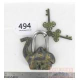 Large Heavy Cast Brass Camel Garden Gate Padlock.