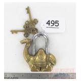 Large Heavy Cast Brass Camel Garden Gate Padlock.