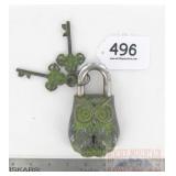 Large Heavy Cast Brass Owl Garden Gate Padlock.