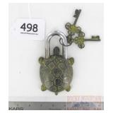 Large Heavy Cast Brass Turtle Garden Gate Padlock.