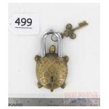 Large Heavy Cast Brass Turtle Garden Gate Padlock.