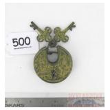 Large Heavy Cast Brass Figural Garden Gate Padlock