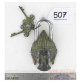 Cast Brass Abbyson Buddha Garden Gate Padlock.