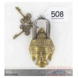 Cast Brass Abbyson Buddha Garden Gate Padlock.