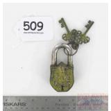 Large Heavy Cast Brass Figural Garden Gate Padlock