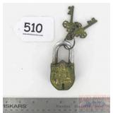 Large Heavy Cast Brass Figural Garden Gate Padlock