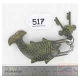 Large Heavy Cast Brass Fish Garden Gate Padlock.