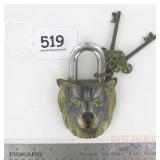 Large Heavy Cast Brass Lion Garden Gate Padlock.