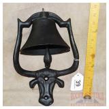 Cast Iron Wall Mount Steer Head Bell. 12" high.