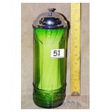 Vintage Style Green Glass Straw Jar. 11" High.