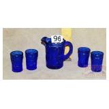 Doll Size Cobalt Glass Pitcher & 4.