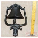 Wall Mount Cast Iron Steer Head Bell. 12' high.