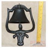 Wall Mount Cast Iron Steer Head Bell. 12' high.