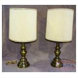 2 Brass Table Lamps w/ Shades.