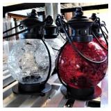 TEA LIGHT HOLDERS/CLEAR & RED