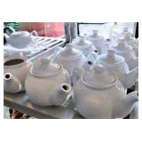 TEA PITCHERS (9) W/8 LIDS - GLASS TEA PITCHERS