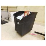 Plastic storage bin on wheels