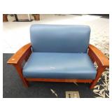 55" Wood Bench Vinyl Seat-Shows Wear