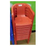 (9) Red Plastic Child Size Chairs